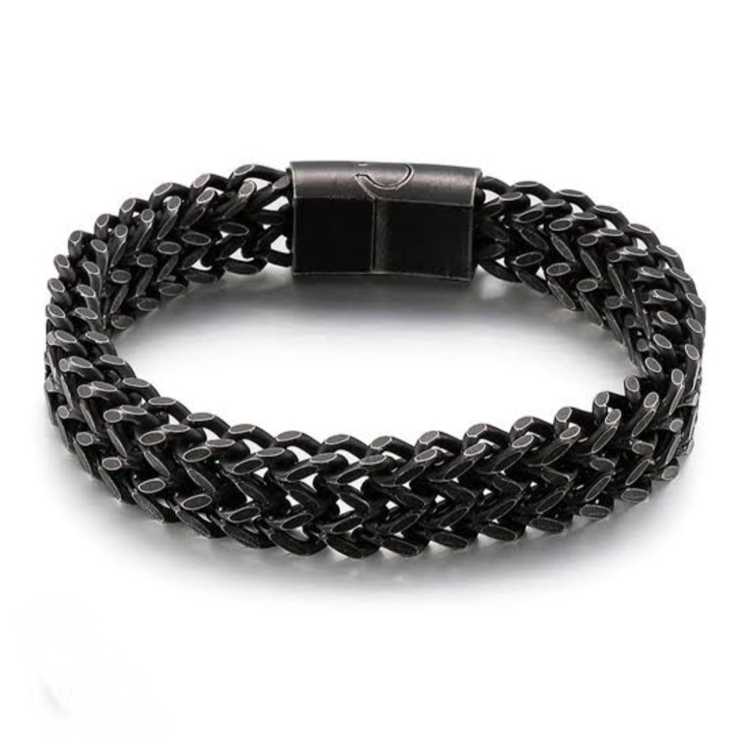 Men’s Black Stainless Steel Franco Chain Bracelet