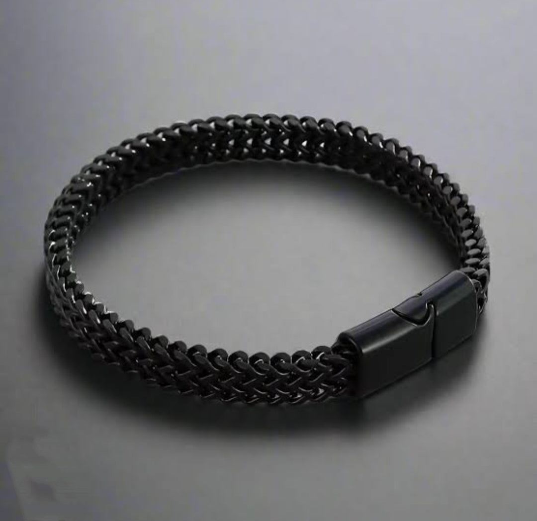 Men’s Black Stainless Steel Franco Chain Bracelet