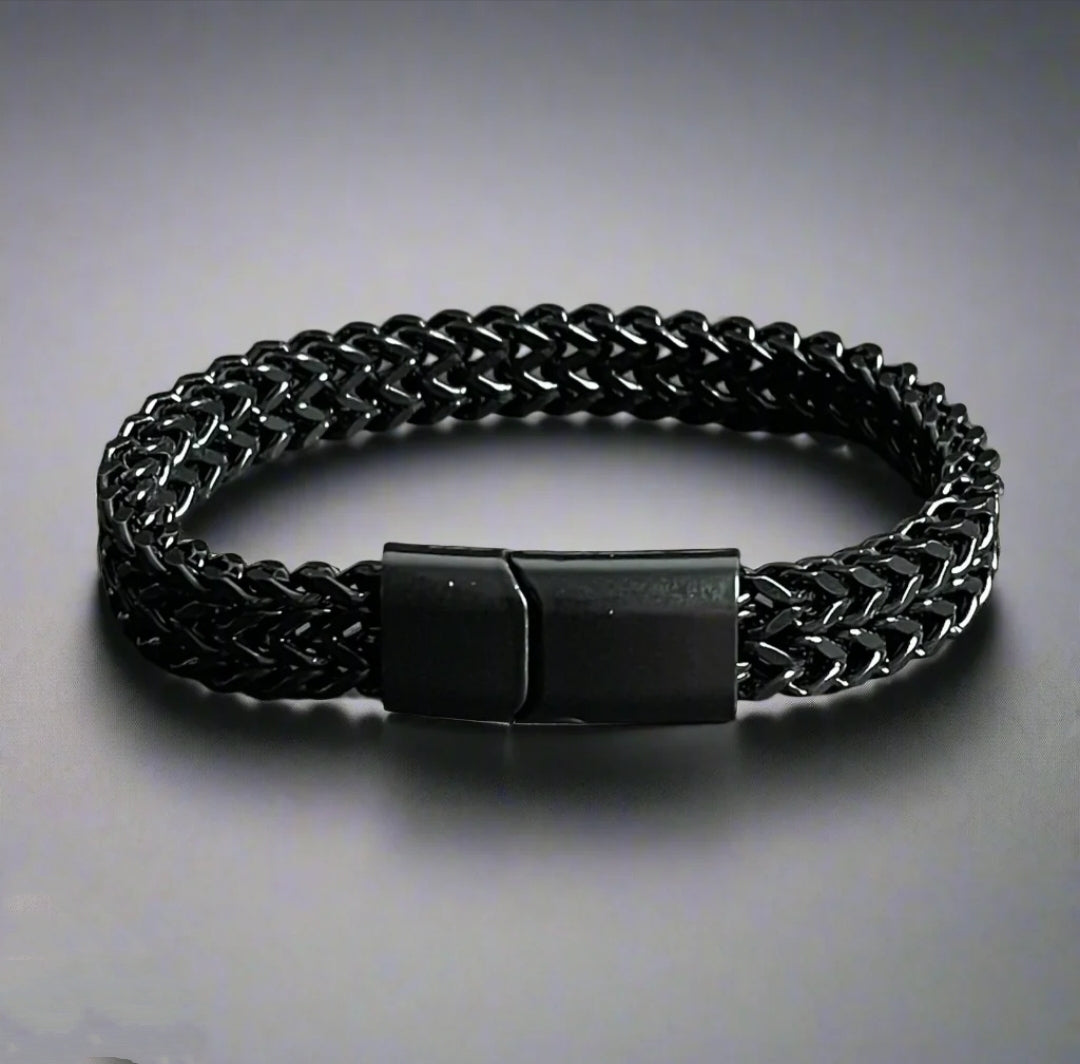 Men’s Black Stainless Steel Franco Chain Bracelet