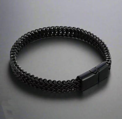 Men’s Black Stainless Steel Franco Chain Bracelet