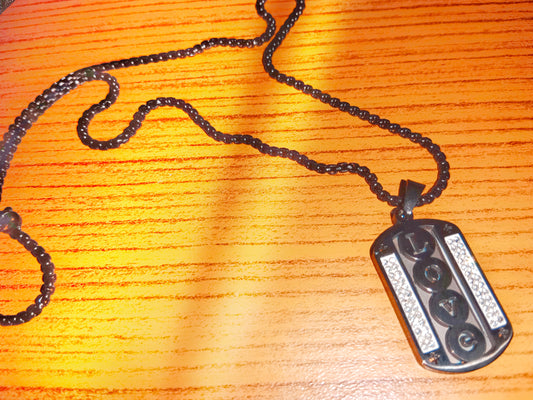 Men’s Black Beaded Chain Necklace with Love Pendant